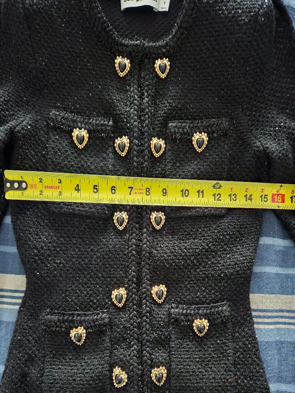 Self Portrait Black Buttoned Knit Mini Knit Dress Heart Buttons NWOT Size Small - Picture 14 of 16